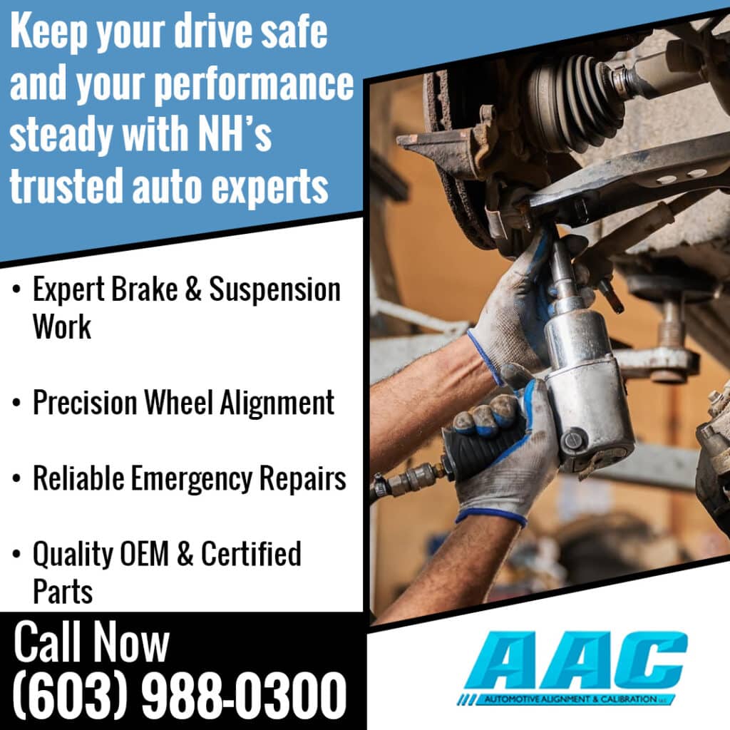 Technician performing brake and suspension repair at Automotive Alignments and Calibrations for safe handling and wheel alignment