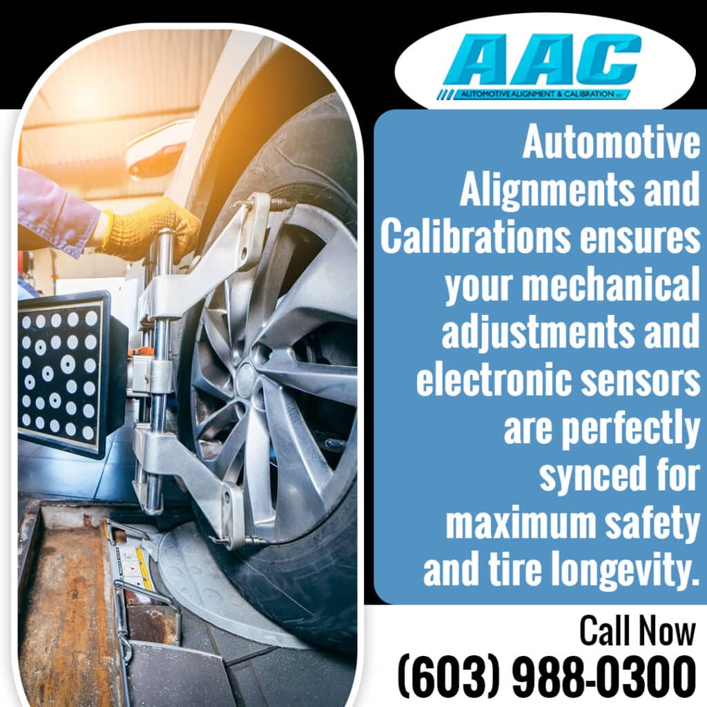 Automotive Alignments and Calibrations performing wheel alignment and sensor targeting on a vehicle to keep mechanical adjustments and electronic systems synced for safe driving in North Hampton.