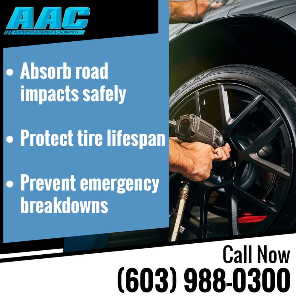 Infographic from AAC listing benefits of professional alignments, showing a technician servicing a tire.