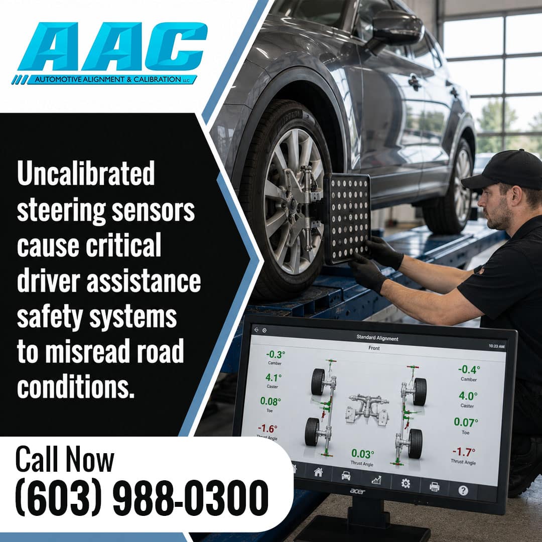 Technician mounting an alignment target to a vehicle wheel on a lift, positioned in front of a computer monitor displaying standard wheel alignment angles.